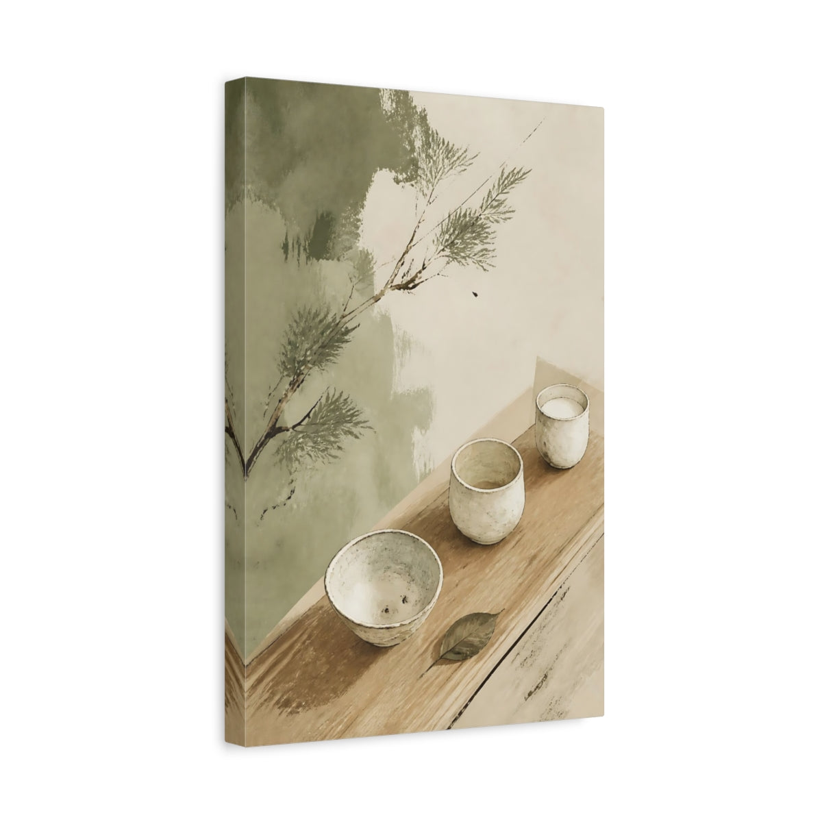 Side Mockup 4. Wabi Sabi Tea Cups shown as canvas print