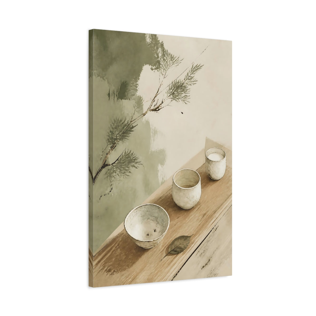 Side Mockup 2. Wabi Sabi Tea Cups shown as canvas print
