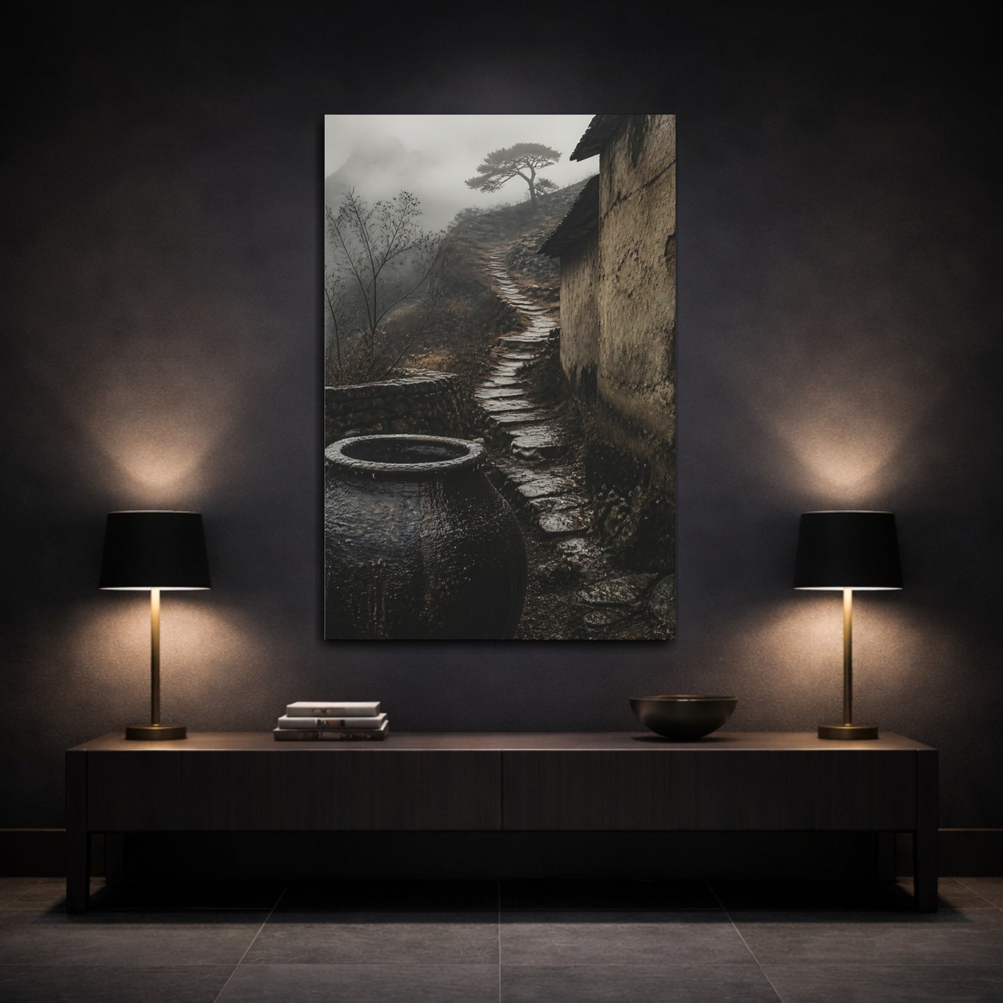 Mockup 3. Wabi Sabi Water Jar shown as canvas print