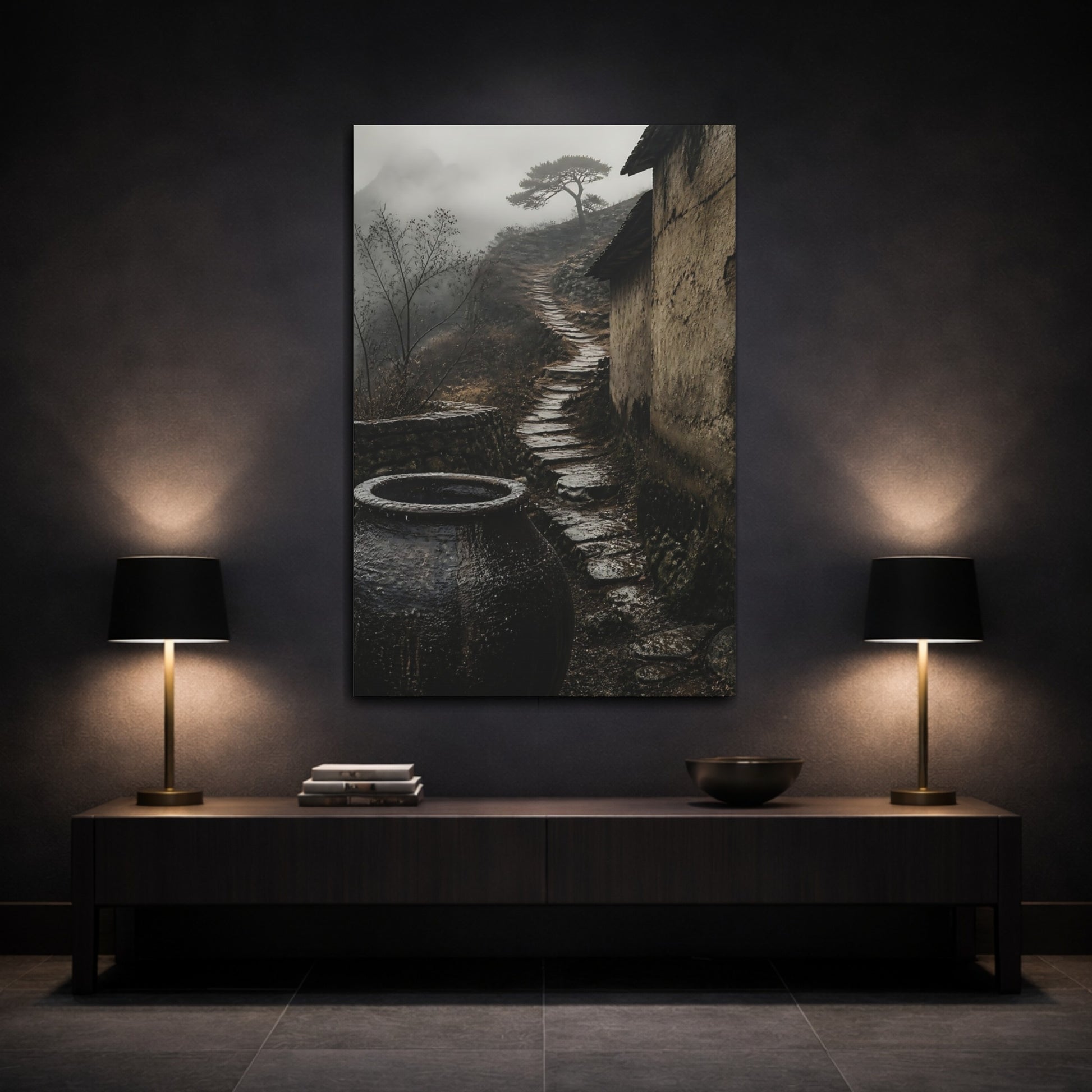 Mockup 3. Wabi Sabi Water Jar shown as canvas print