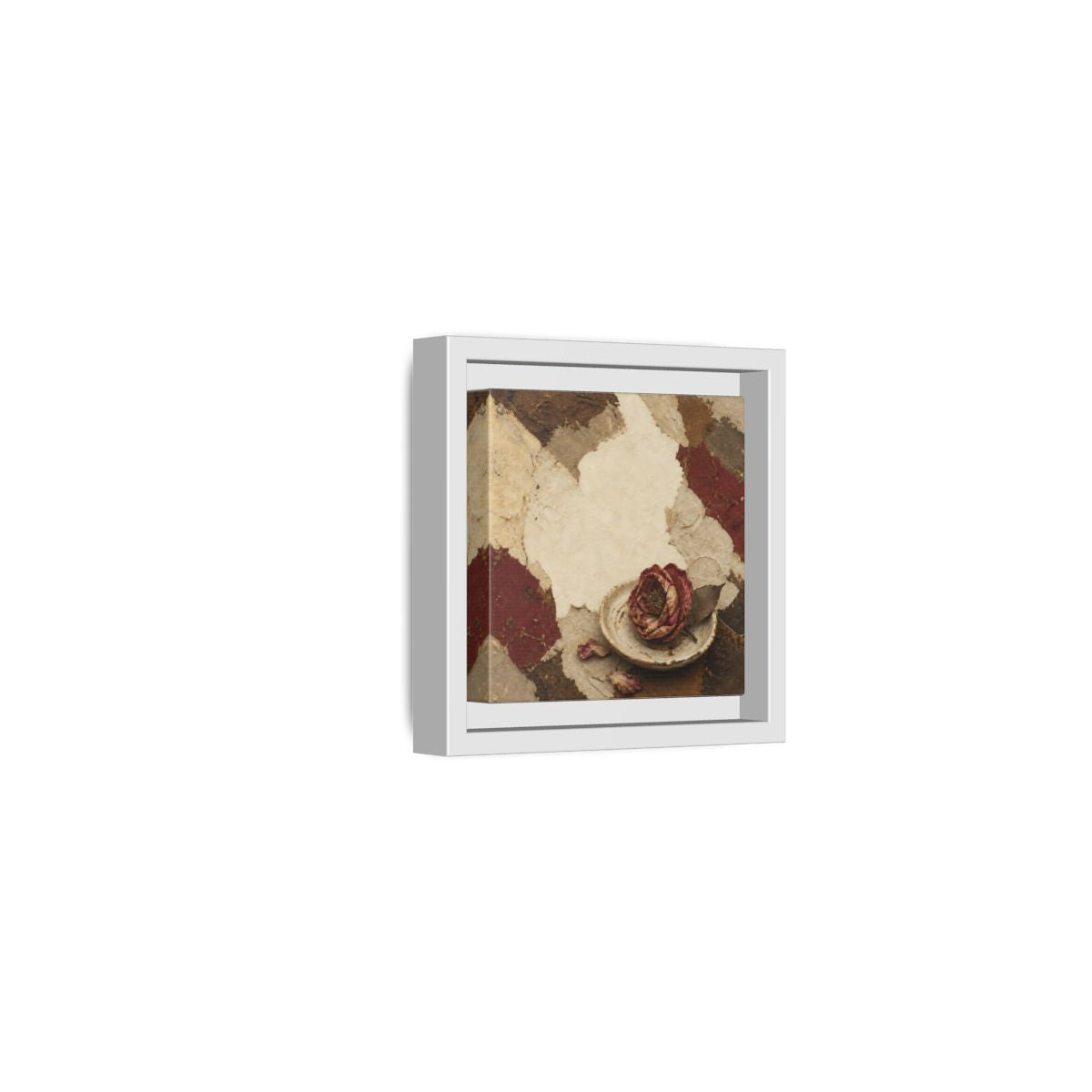 Side Mockup 22. Wabi Sabi Wilted Camellia shown as framed canvas print