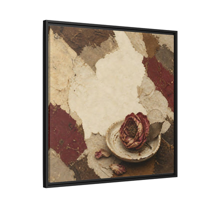 Side Mockup 9. Wabi Sabi Wilted Camellia shown as framed canvas print