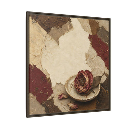 Side Mockup 5. Wabi Sabi Wilted Camellia shown as framed canvas print