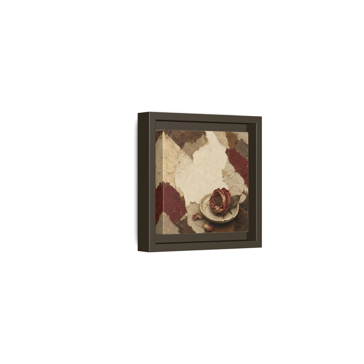 Side Mockup 23. Wabi Sabi Wilted Camellia shown as framed canvas print