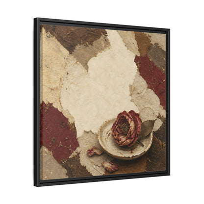 Side Mockup 31. Wabi Sabi Wilted Camellia shown as framed canvas print