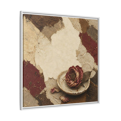 Side Mockup 25. Wabi Sabi Wilted Camellia shown as framed canvas print