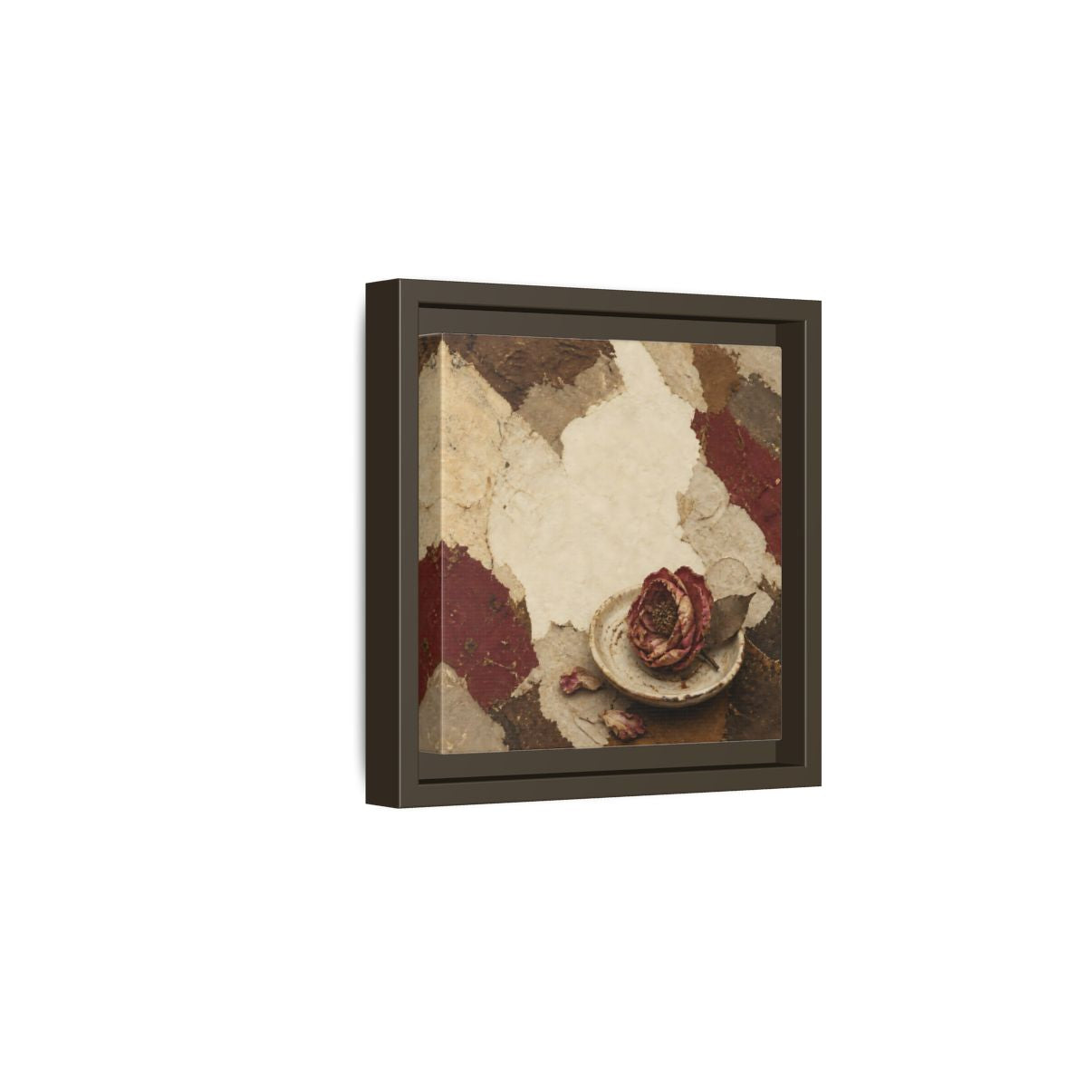 Side Mockup 2. Wabi Sabi Wilted Camellia shown as framed canvas print