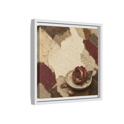 Side Mockup 16. Wabi Sabi Wilted Camellia shown as framed canvas print