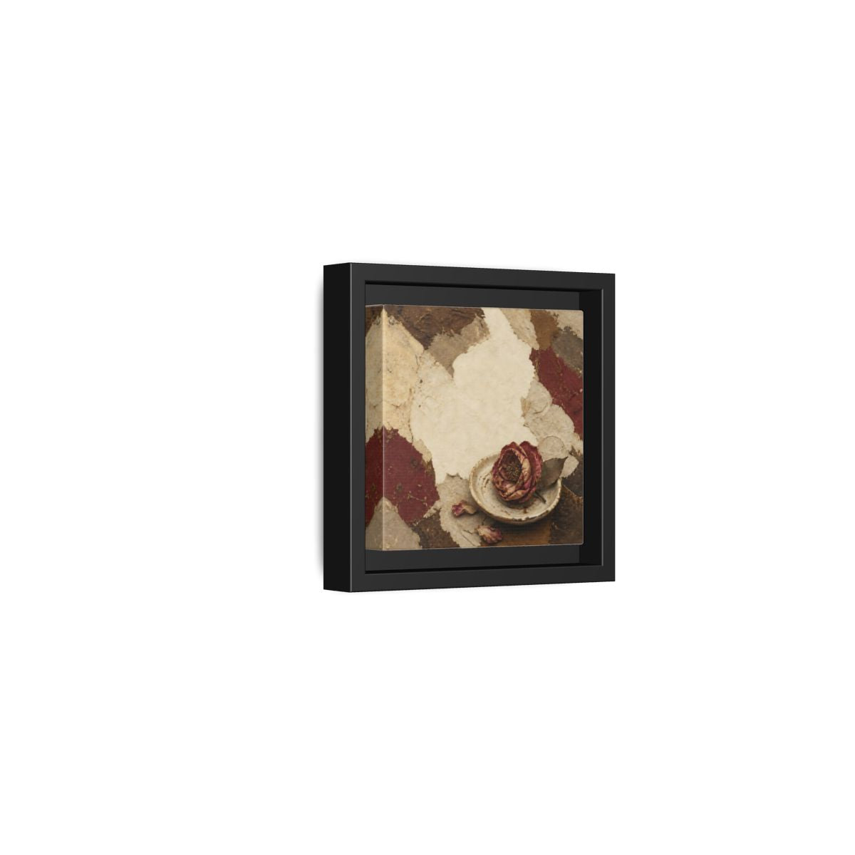 Side Mockup 24. Wabi Sabi Wilted Camellia shown as framed canvas print