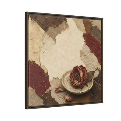 Side Mockup 8. Wabi Sabi Wilted Camellia shown as framed canvas print
