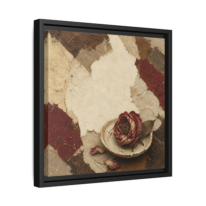 Side Mockup 32. Wabi Sabi Wilted Camellia shown as framed canvas print