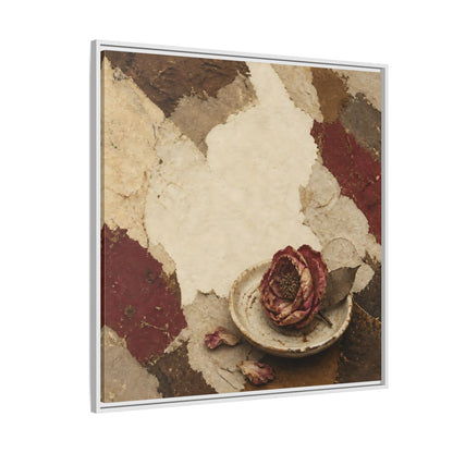 Side Mockup 4. Wabi Sabi Wilted Camellia shown as framed canvas print