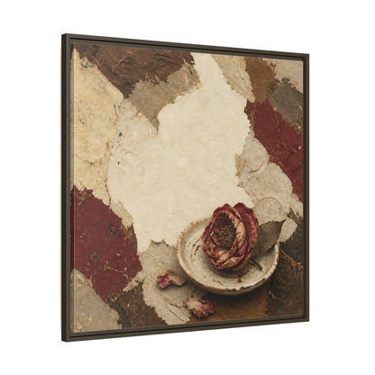 Main Mockup. Wabi Sabi Wilted Camellia shown as framed canvas print