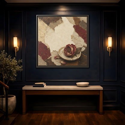 Mockup 4. Wabi Sabi Wilted Camellia shown as framed canvas print