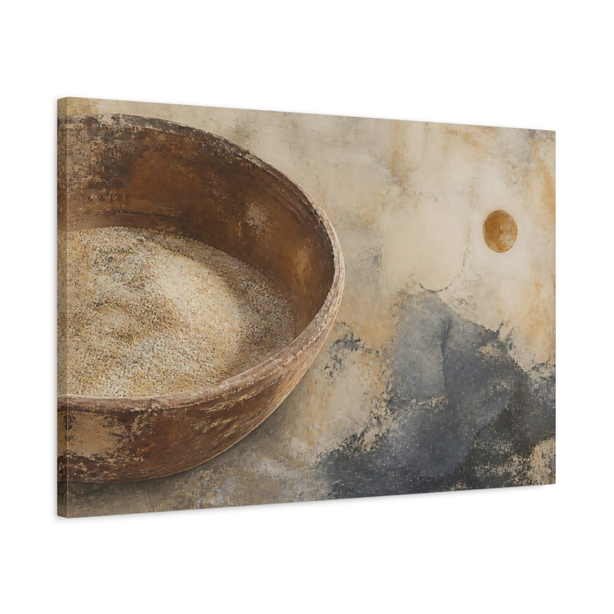 Side Mockup 2. Wabi Sabi Wooden Bowl shown as canvas print