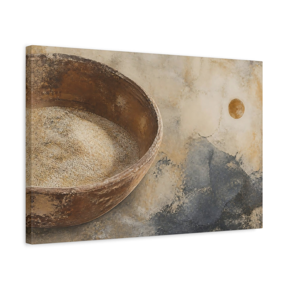 Side Mockup 3. Wabi Sabi Wooden Bowl shown as canvas print