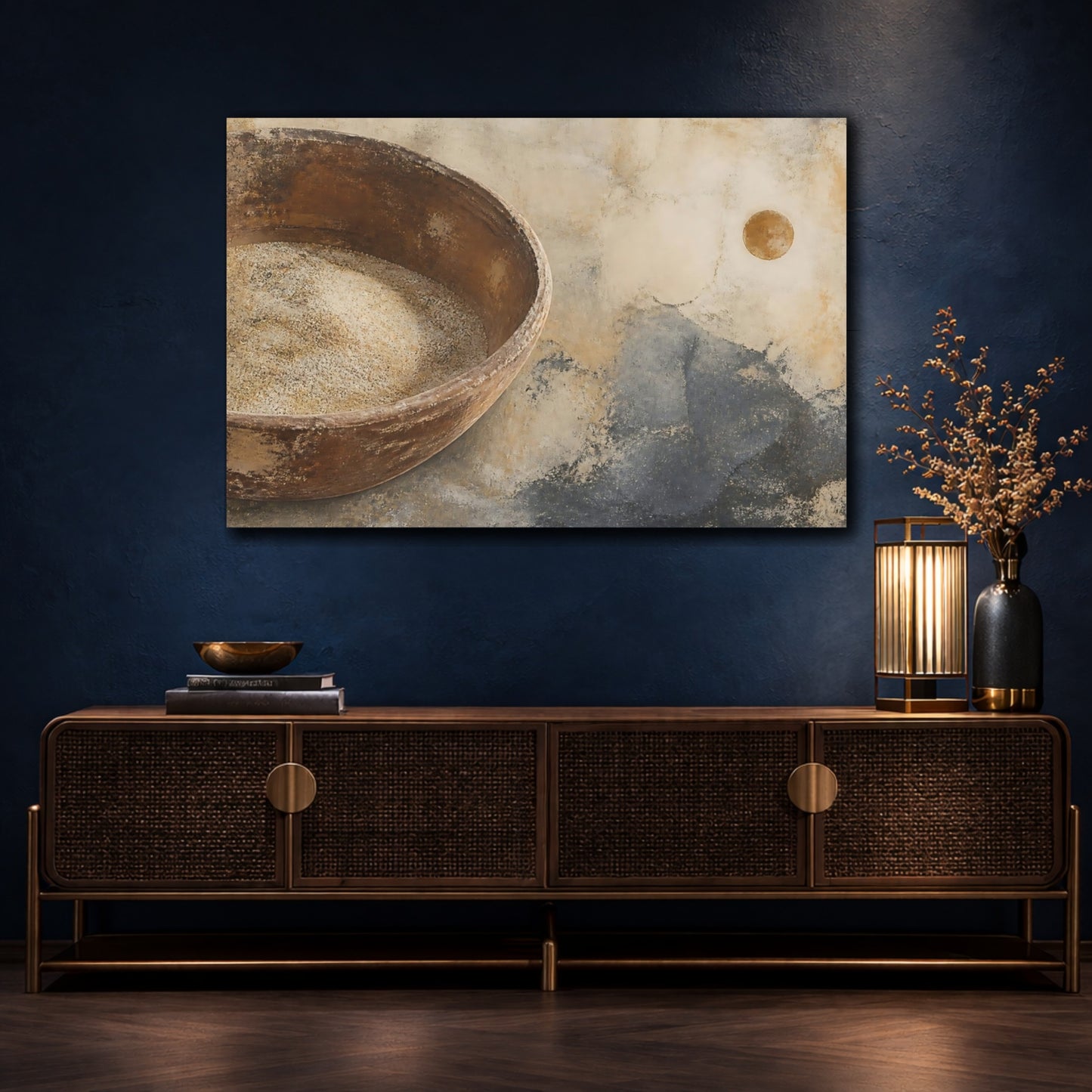 Mockup 4. Wabi Sabi Wooden Bowl shown as canvas print