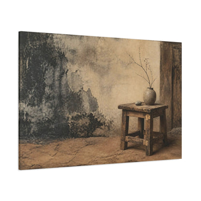 Side Mockup 1. Wabi-Sabi Wooden Stool shown as canvas print