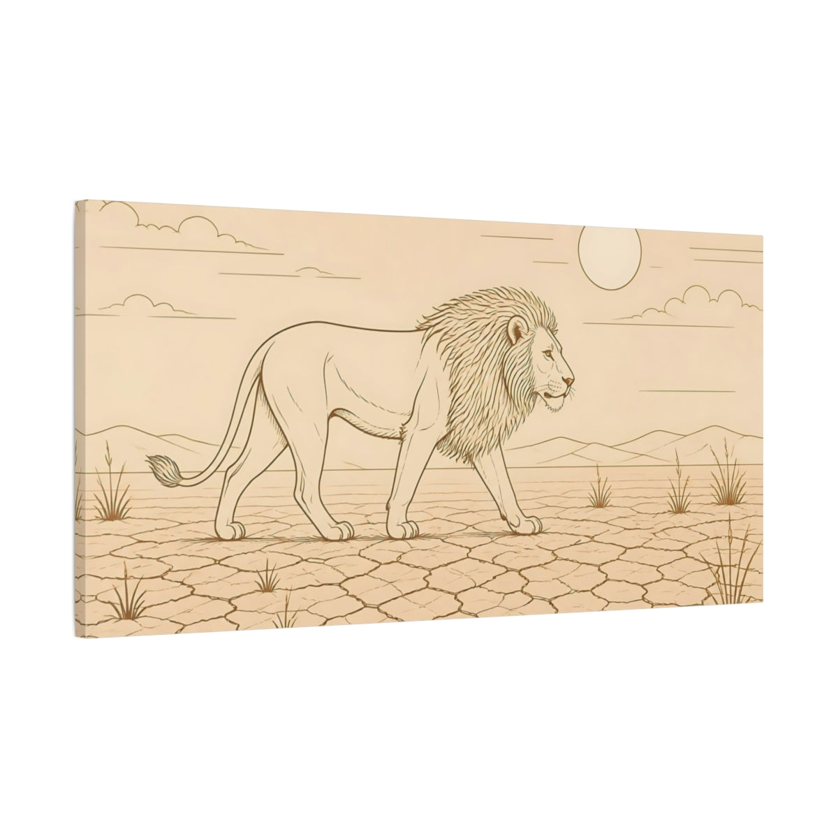 Main Mockup. Walking Lion Animals shown as canvas print