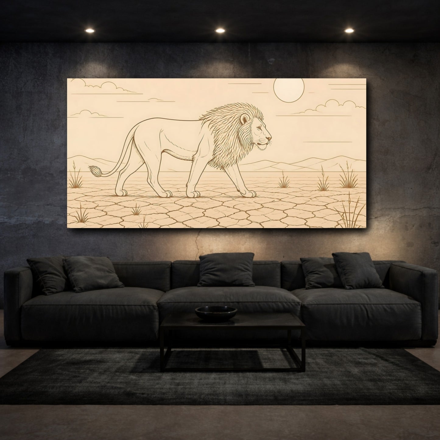 Mockup 3. Walking Lion Animals shown as canvas print