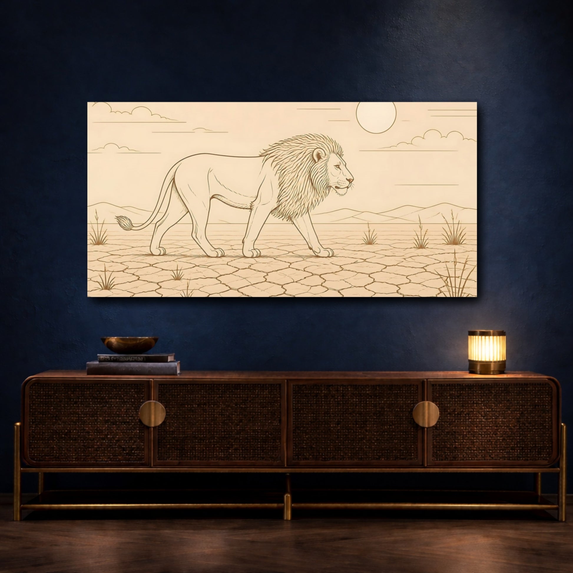 Mockup 4. Walking Lion Animals shown as canvas print
