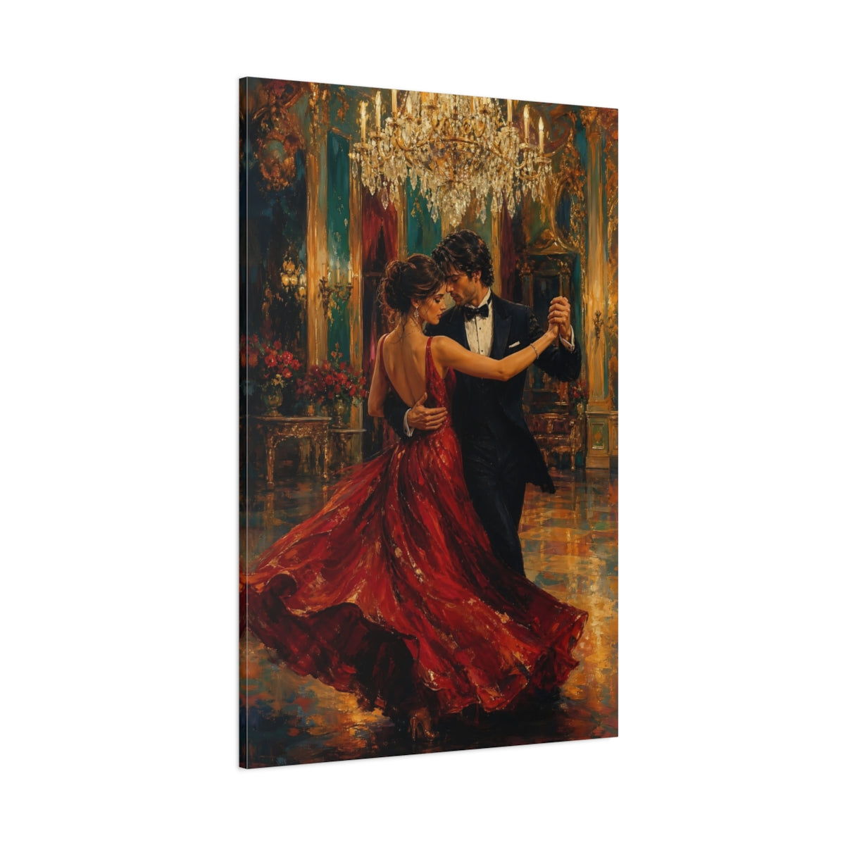Side Mockup 1. Waltz In Red shown as canvas print