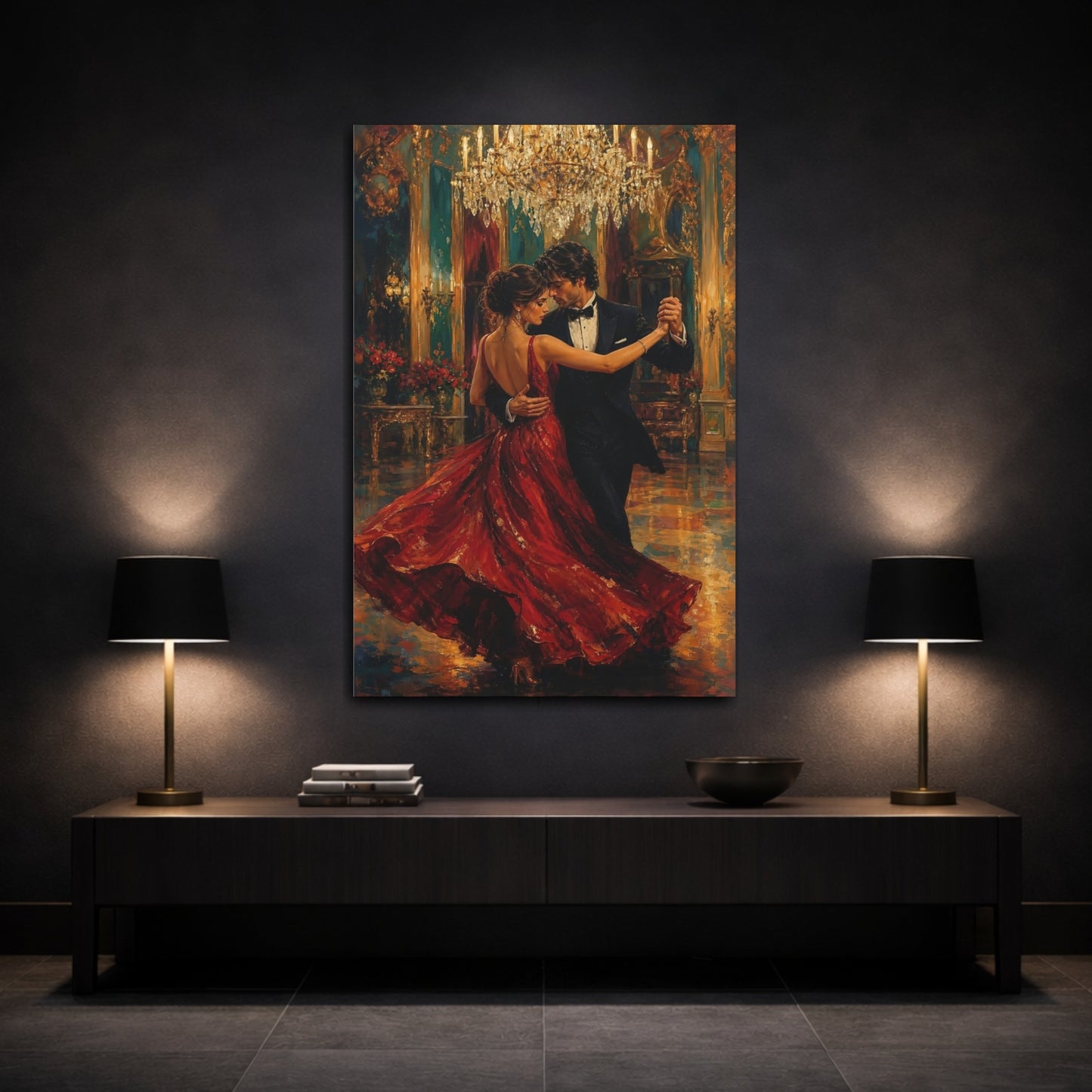 Mockup 3. Waltz In Red shown as canvas print