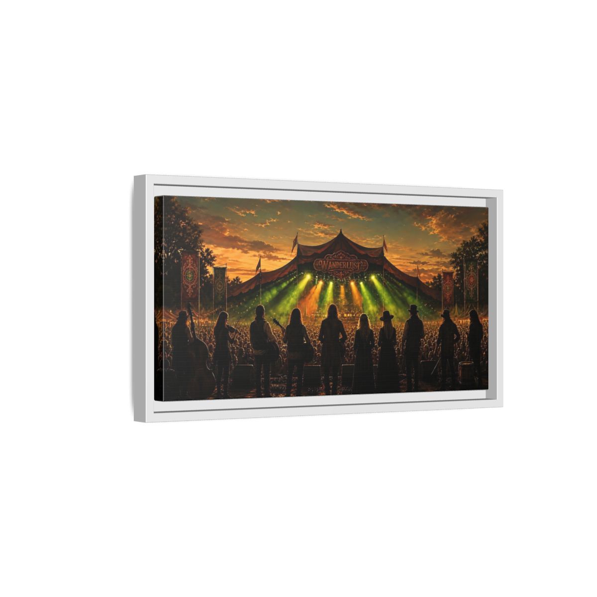 Side Mockup 6. Wanderlust Sunset Concert shown as framed canvas print