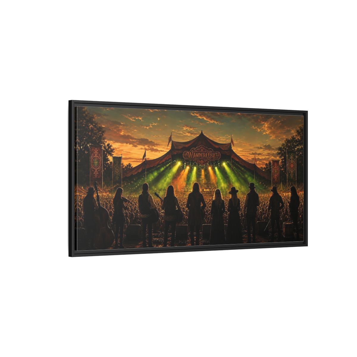 Side Mockup 5. Wanderlust Sunset Concert shown as framed canvas print