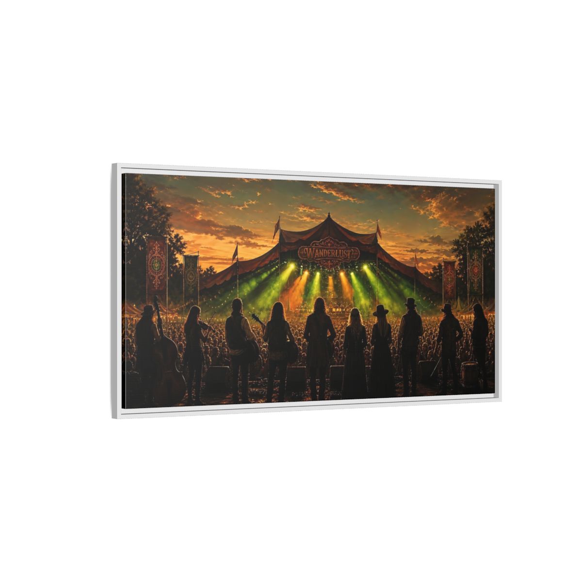 Side Mockup 3. Wanderlust Sunset Concert shown as framed canvas print