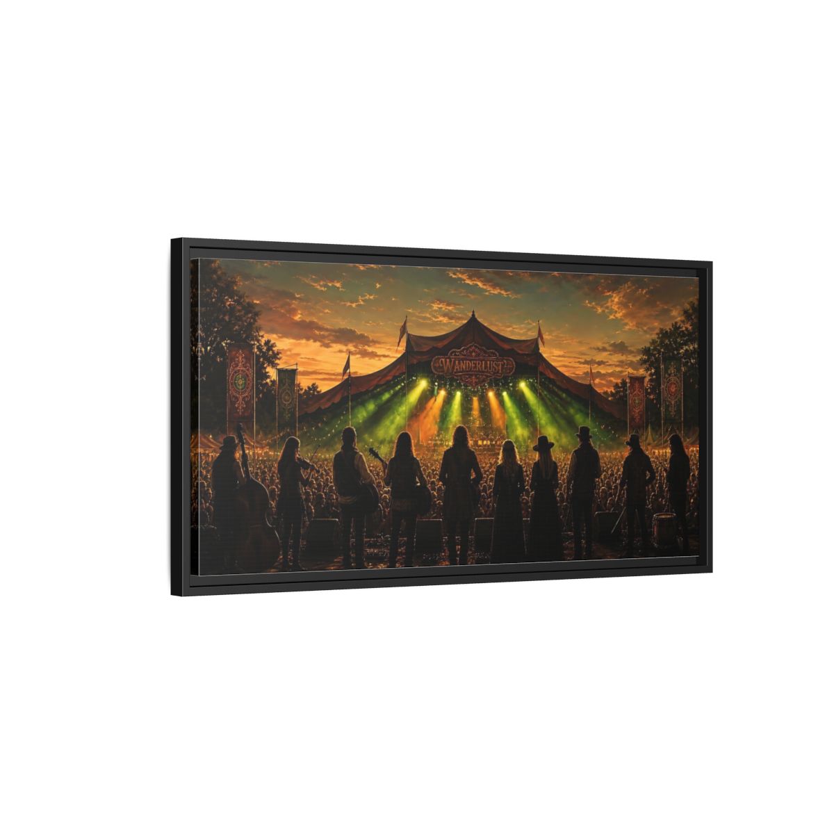 Side Mockup 2. Wanderlust Sunset Concert shown as framed canvas print