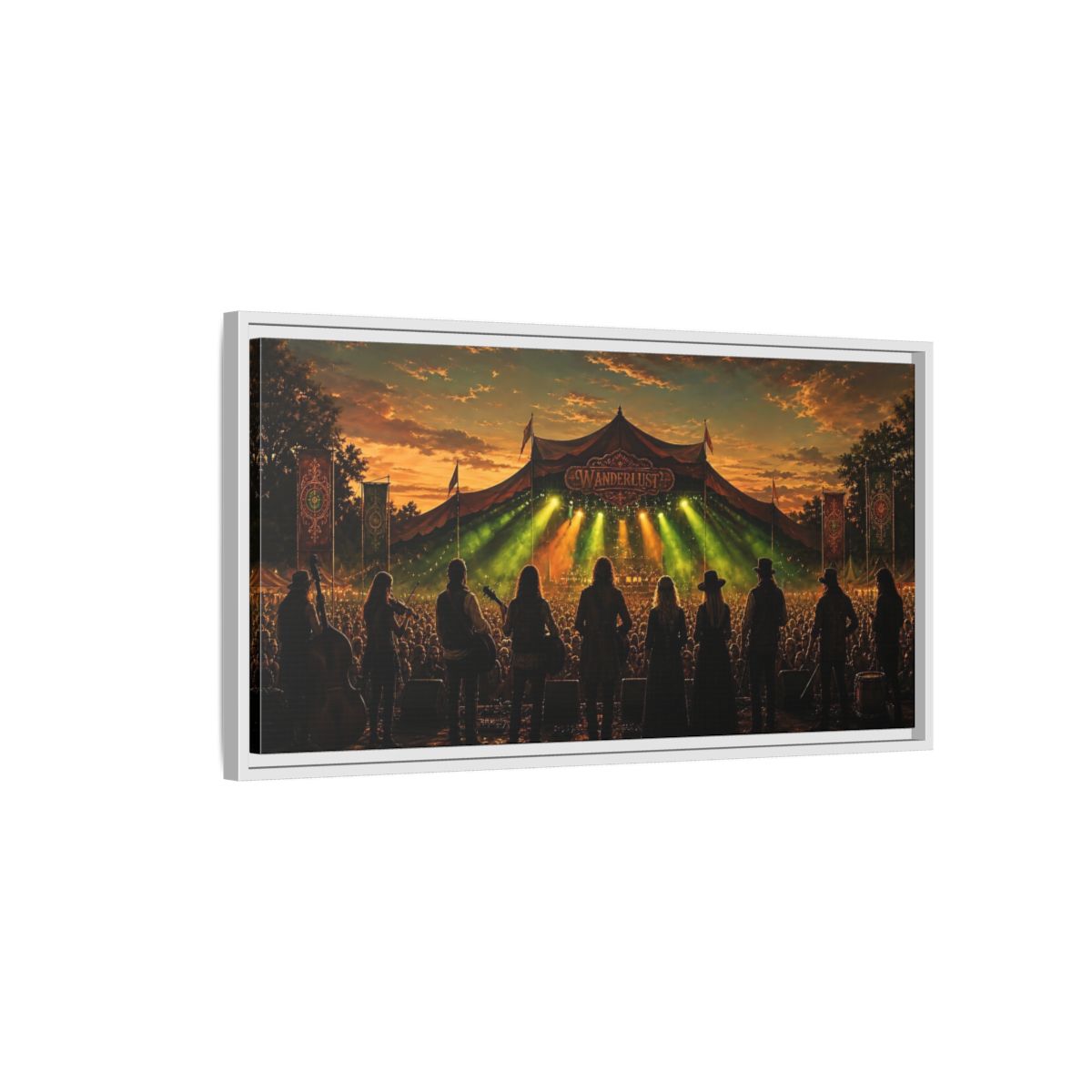 Side Mockup 1. Wanderlust Sunset Concert shown as framed canvas print