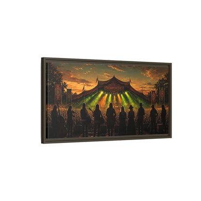 Main Mockup. Wanderlust Sunset Concert shown as framed canvas print
