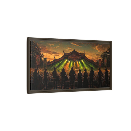 Main Mockup. Wanderlust Sunset Concert shown as framed canvas print