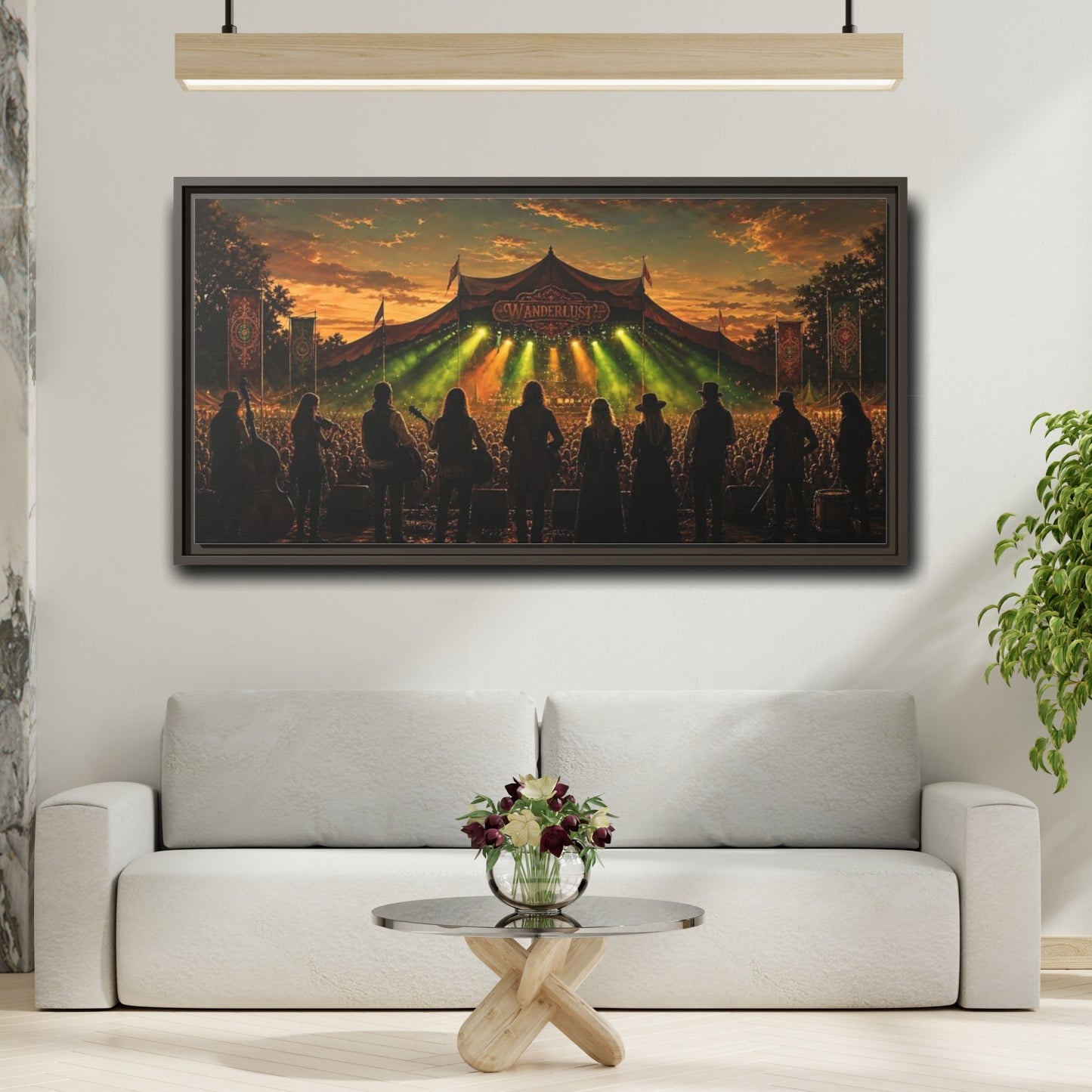 Mockup 2. Wanderlust Sunset Concert shown as framed canvas print