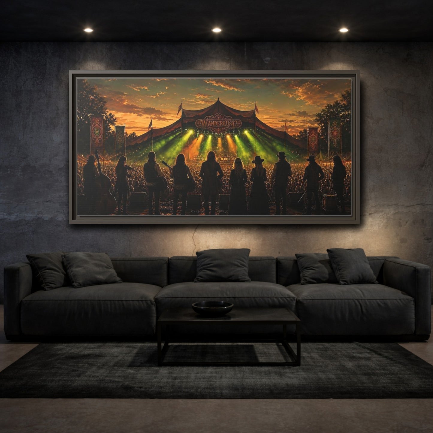 Mockup 3. Wanderlust Sunset Concert shown as framed canvas print