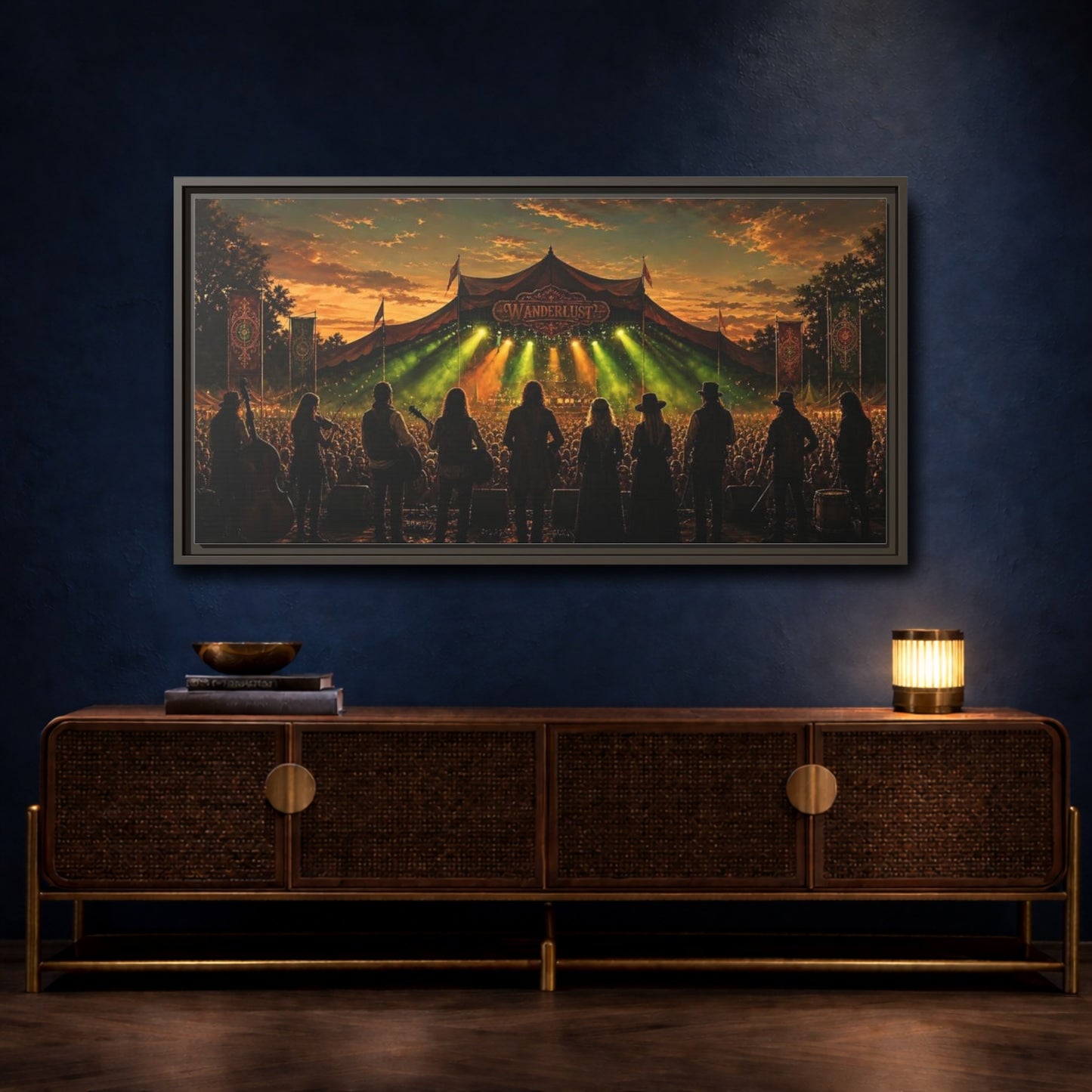 Mockup 4. Wanderlust Sunset Concert shown as framed canvas print