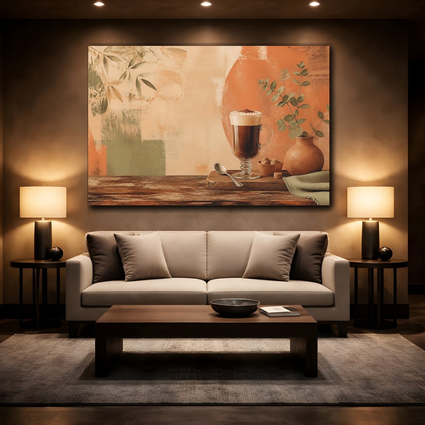 Mockup 2. Warm Coffee & Eucalyptus shown as canvas print
