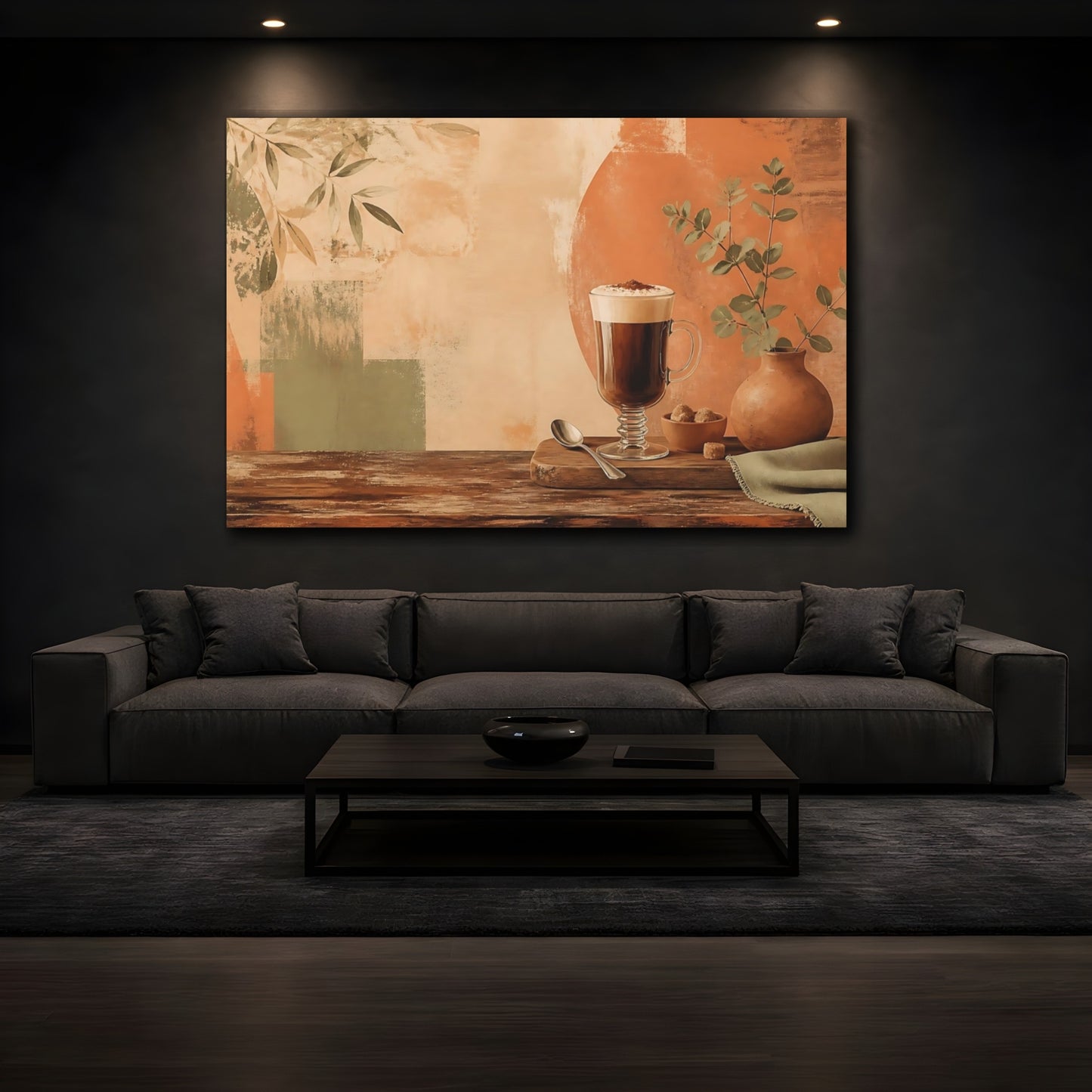 Mockup 3. Warm Coffee & Eucalyptus shown as canvas print