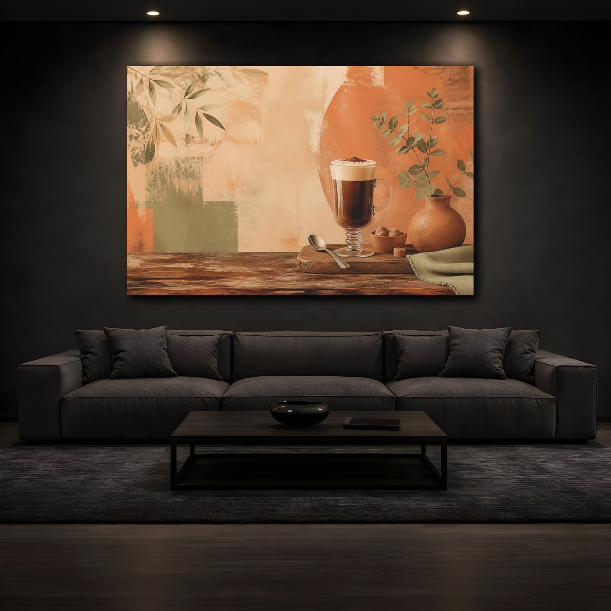 Mockup 3. Warm Coffee & Eucalyptus shown as canvas print
