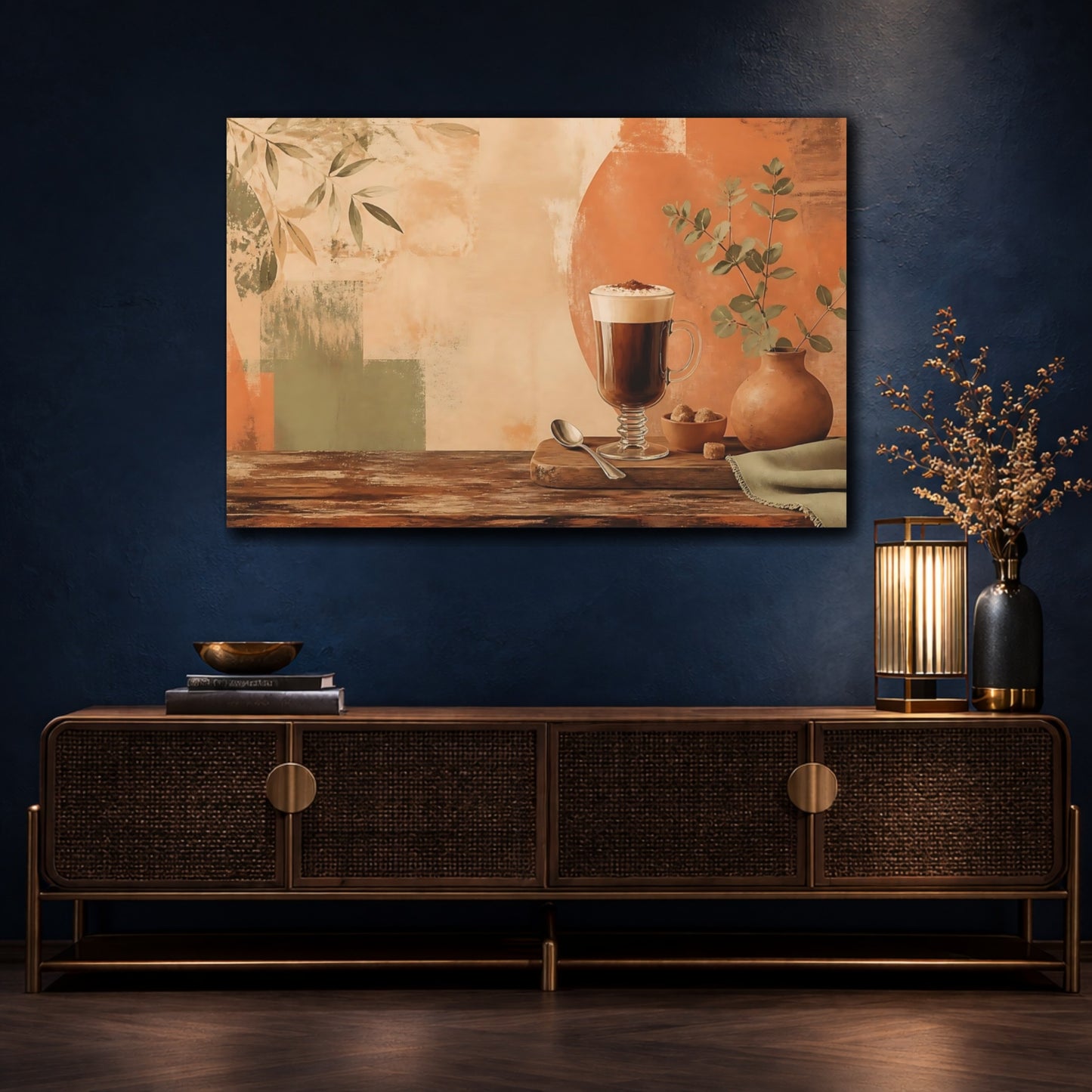 Mockup 4. Warm Coffee & Eucalyptus shown as canvas print