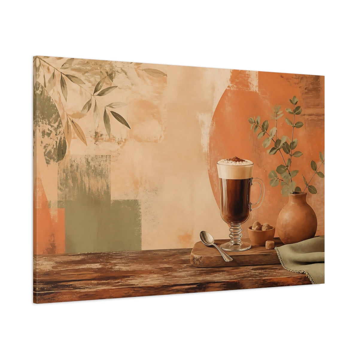 Side Mockup 1. Warm Coffee & Eucalyptus shown as canvas print