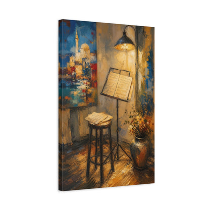Side Mockup 3. Warm Music Corner shown as canvas print
