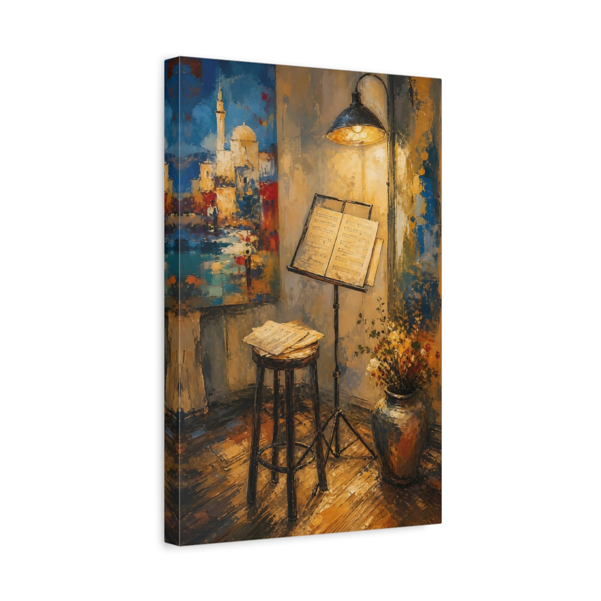 Side Mockup 4. Warm Music Corner shown as canvas print