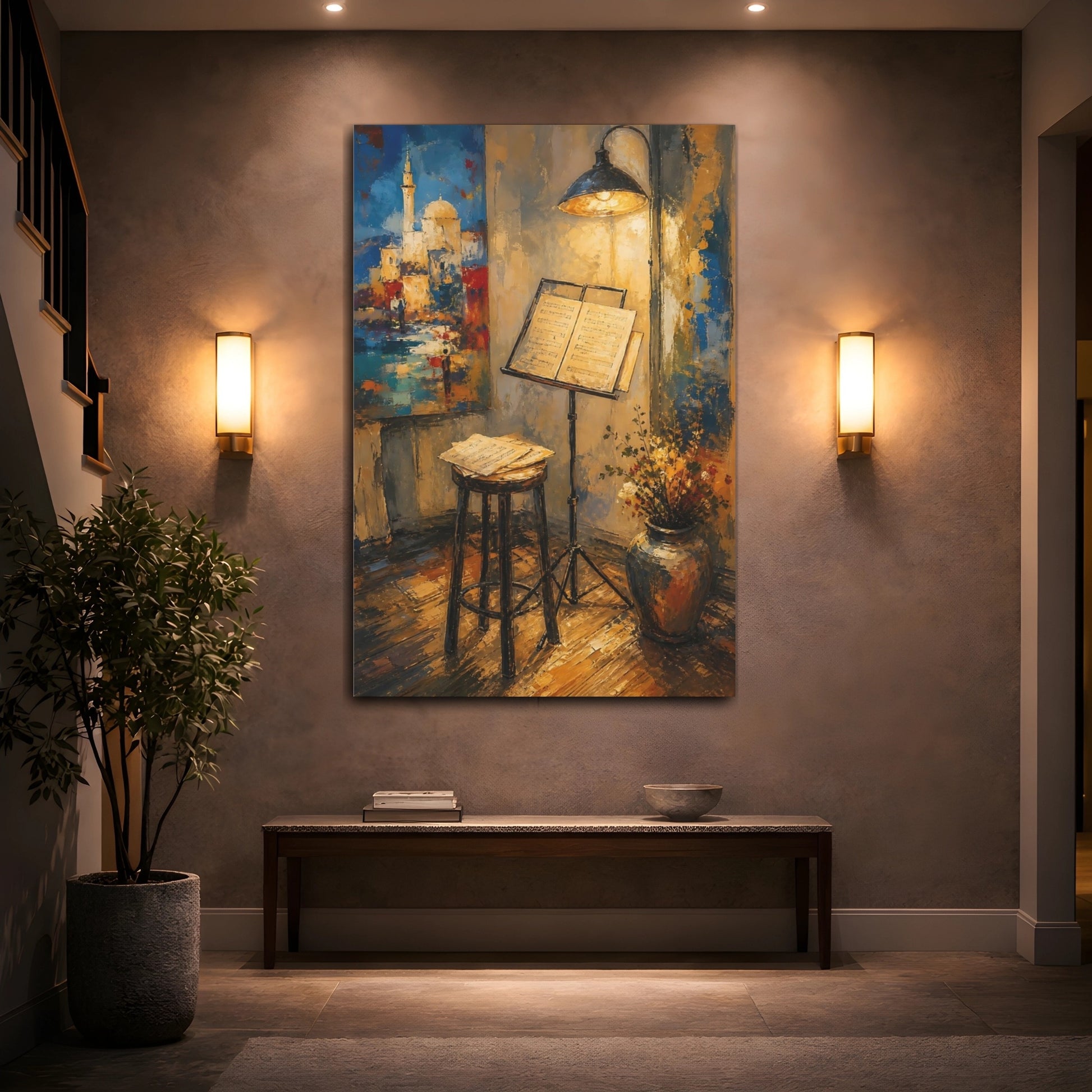 Mockup 2. Warm Music Corner shown as canvas print