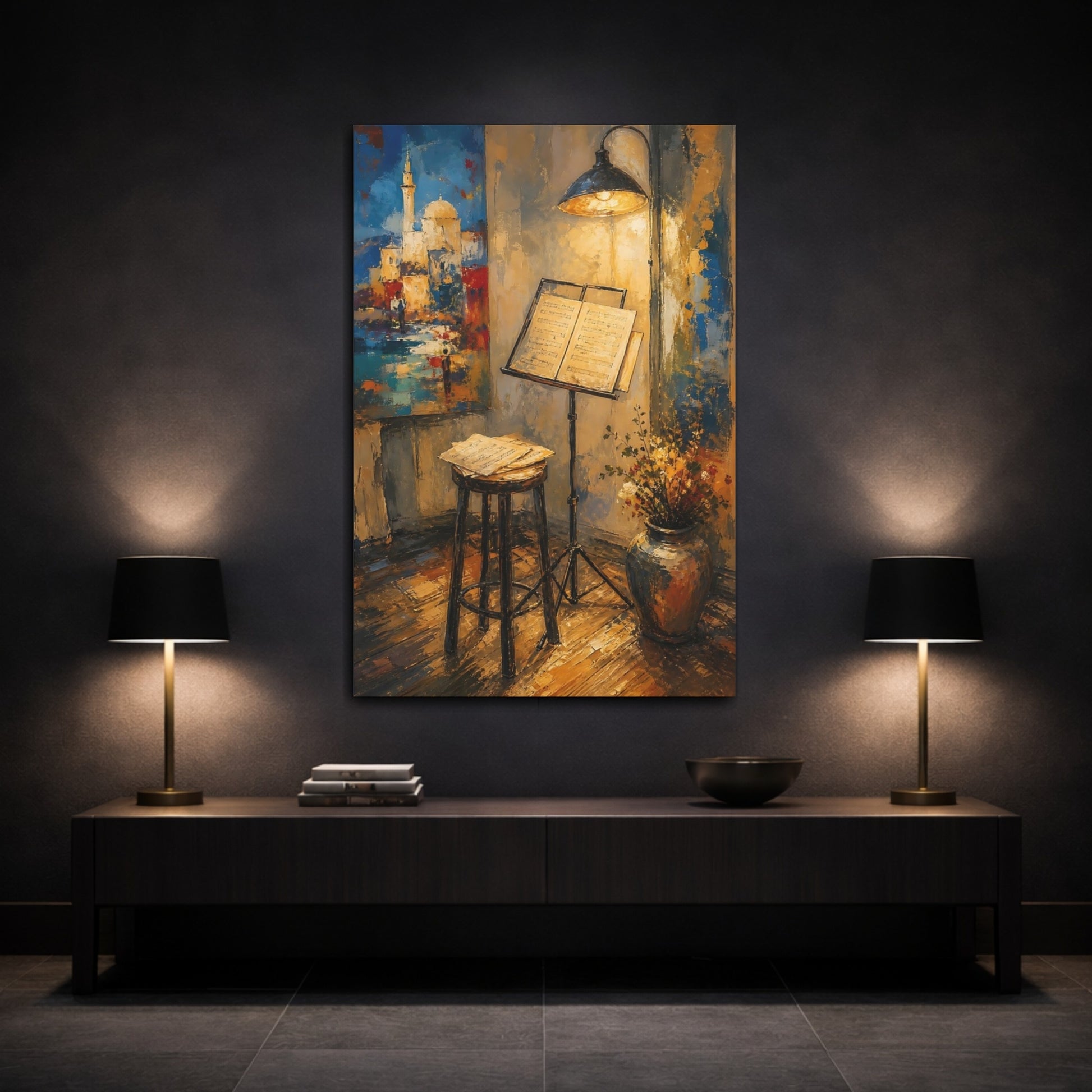 Mockup 3. Warm Music Corner shown as canvas print