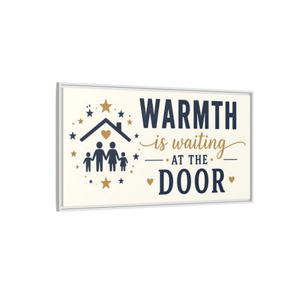 Side Mockup 3. Warmth Is Waiting At The Door shown as framed canvas print
