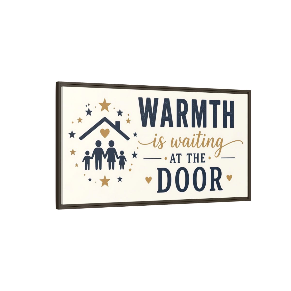 Side Mockup 4. Warmth Is Waiting At The Door shown as framed canvas print