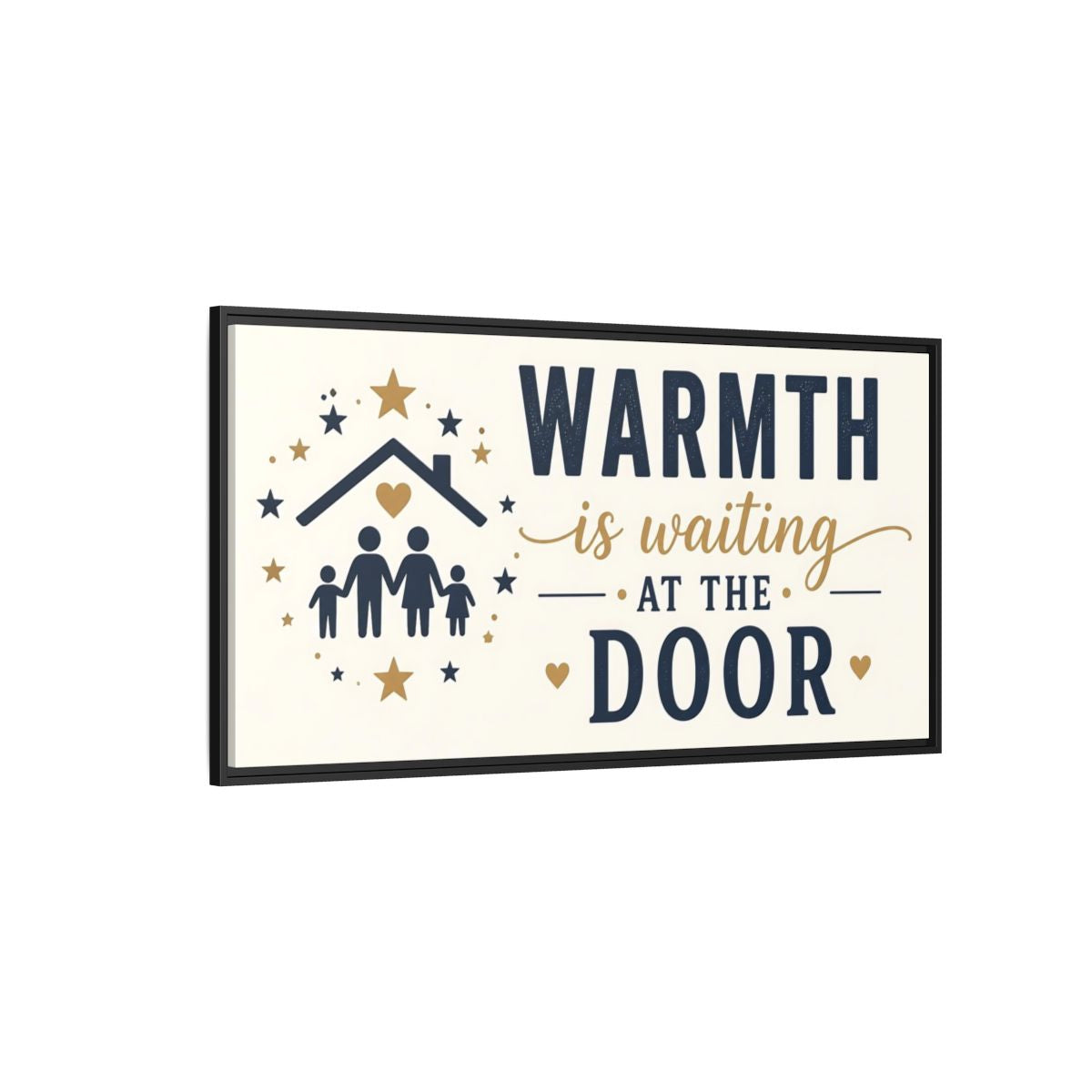 Side Mockup 5. Warmth Is Waiting At The Door shown as framed canvas print