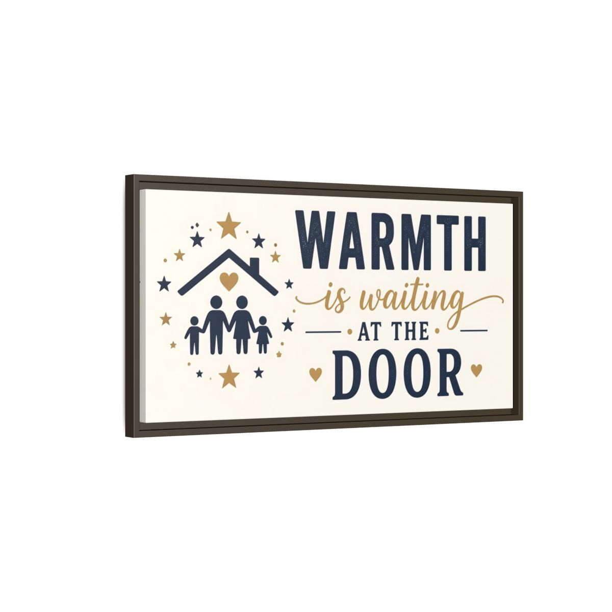 Main Mockup. Warmth Is Waiting At The Door shown as framed canvas print
